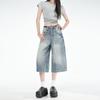 Trendy Summer Fresh Light Blue Loose Wide Leg Cropped Capri Denim Pants For Women Versatile Loose Straight Slimming Daily Wear