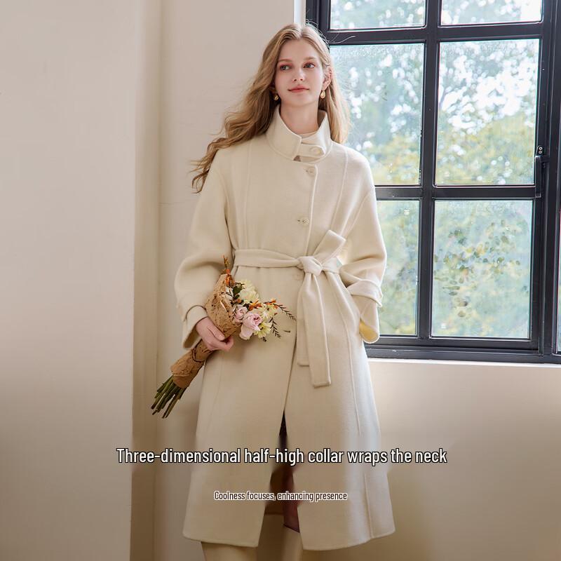 Xiangying Women's Cashmere-Wool Blend Mid-Length Double-Faced Wool Coat