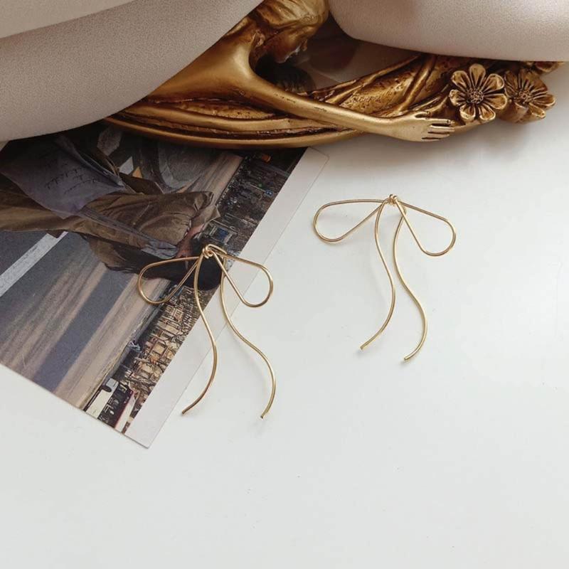 Simple Line Charm Earrings Bows Shape Dangle Ear Rings Bowknot Pendant Eardrop Versatile Metal Accessory for Daily Wear