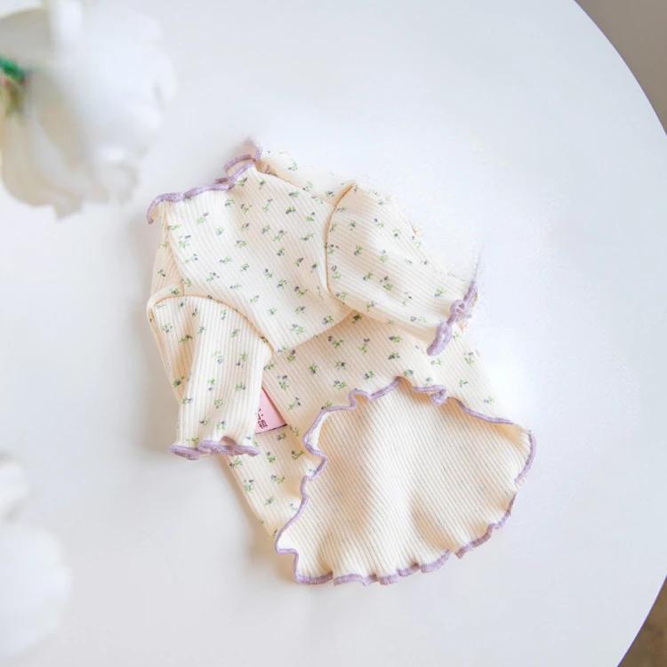Dog Autumn Winter Flower Undershirt Home Pet T-shirt Clothes Pet Cute Lace Teddy Puppy Clothes Dog Sweater for Small Dogs