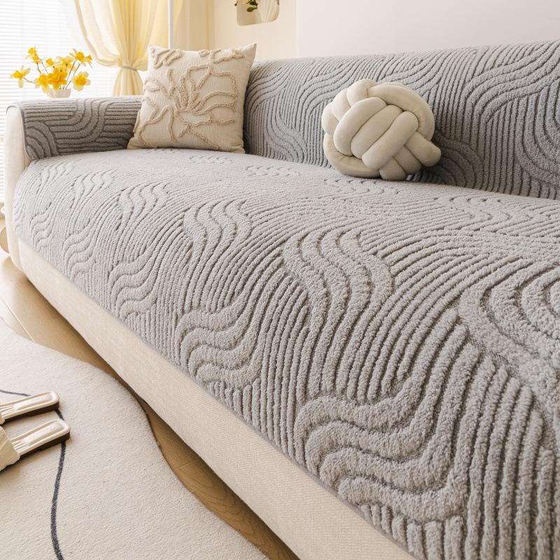 1Pc Plush Thickened Sofa Cushion Autumn And Winter Fixed Anti-Slip Anti-Cat Scratch In-Line One-Piece Cushion Cover Towel 90X90CM