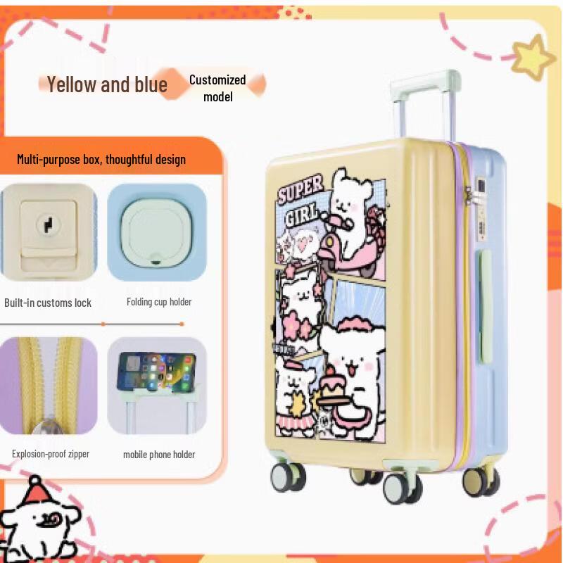 JOURHEY SHI Cute Line Dog Color Block Luggage 20 inch