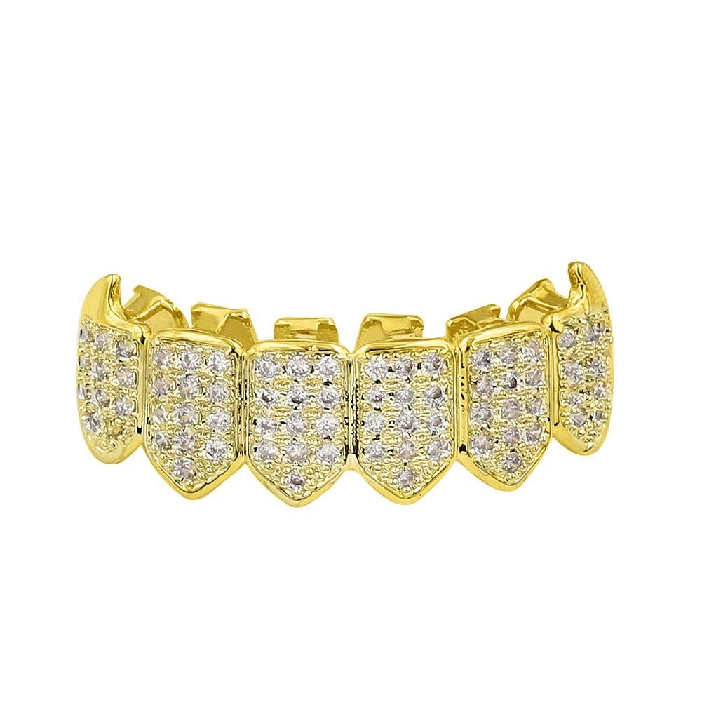 INS Popular hiphop European and American Hip-Hop Gold Teeth Set Sharp Teeth Jewelry Micro-Inlaid Gold Teeth Decoration Teeth Manufacturer