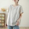 Sommer Neu Kurzärmeliges Baumwollleinen Künstlerisch Schlicht Locker Lässig Vielseitig Rundhals Kurzarmshirt