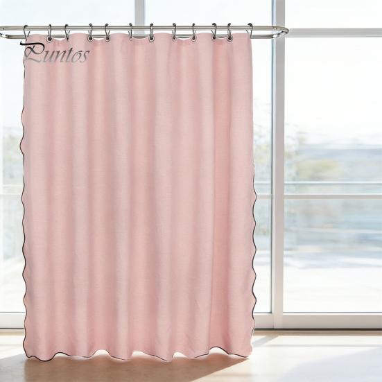 Bathroom Decor Curtain Scalloped Shower Heavy Duty Waterproof with 12 Hooks Washable Thick Cloth Black Border for Hotel Bathtub Decorative