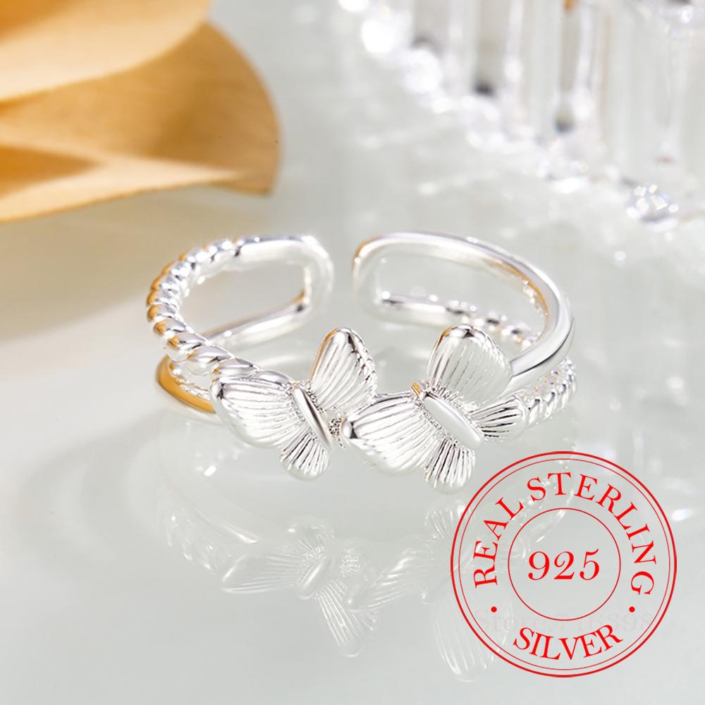 Korean 925 Sterling Silver Sweet Butterfly Finger Rings for Women Adjustable 925 Silver Wedding Party Jewelry Gift