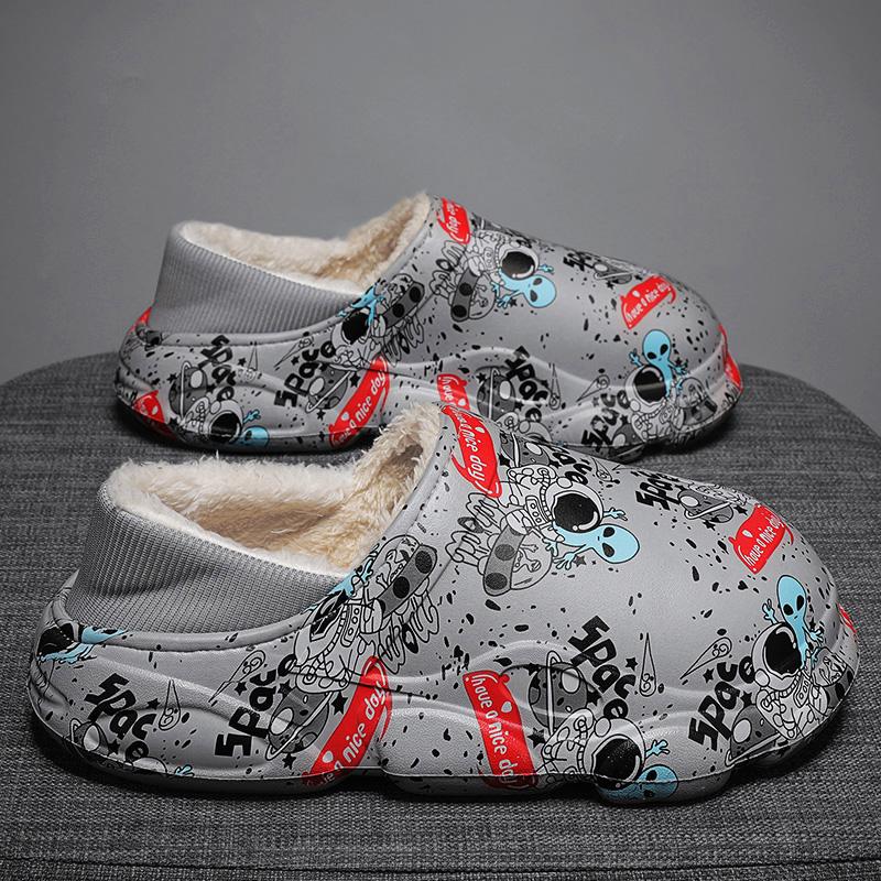 Fashion Man Slippers Flexible Platform Waterproof Comfortable Round Toe Slip-on Wear-Resistant Non-slip All-match Fashion Plus Velvet