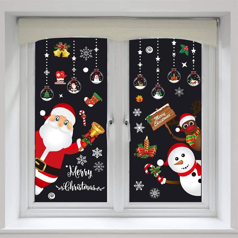 Christmas Static Window Stickers Large Snow Flake Elk PVC Wall Decals Santa Party New Year Home Glass Decor Dress Up Accessories