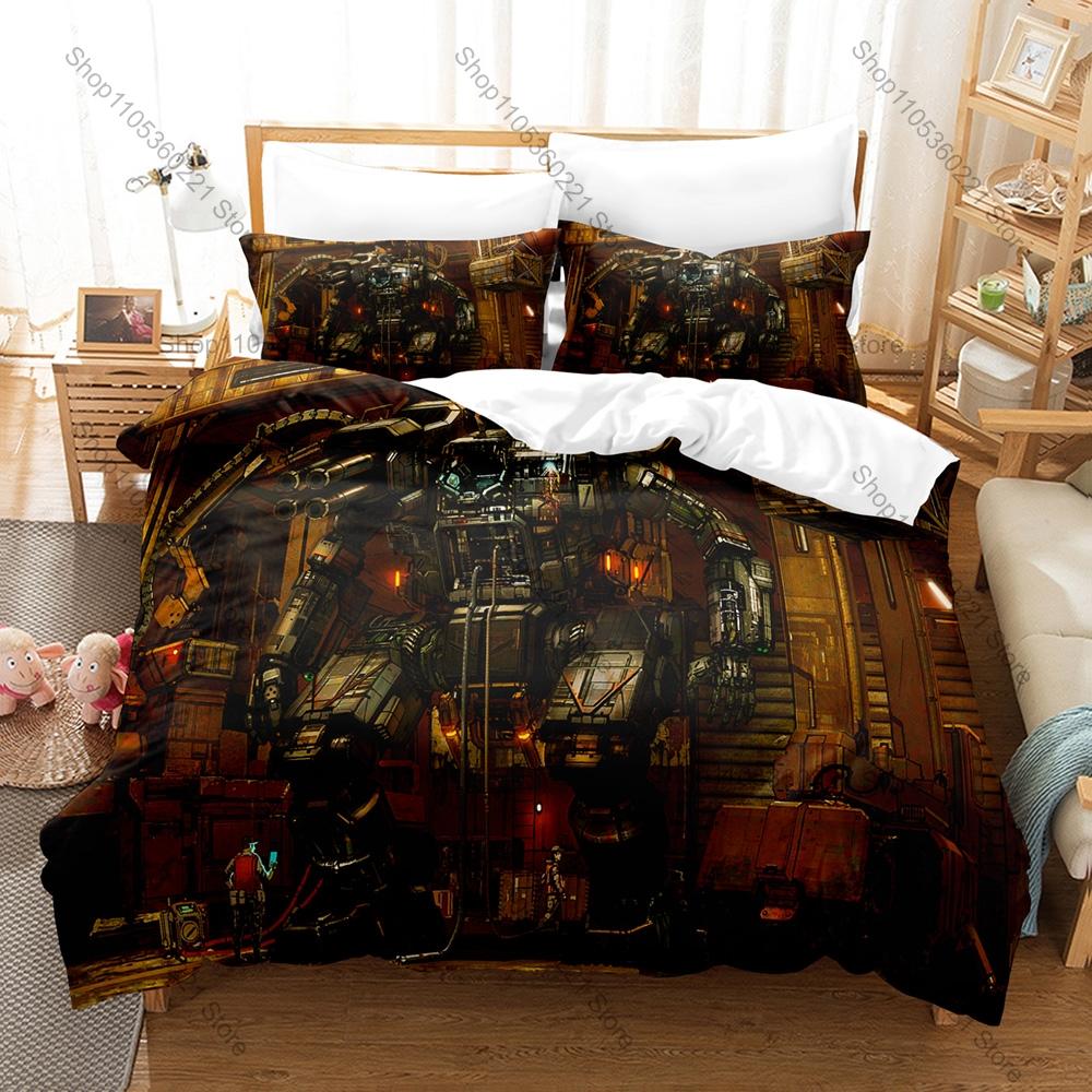 Man Made BattleTech The Board Game Duvet Cover + 2 Pillowcases Sci-Fi BattleMech Hex Tabletop Wargame Print Soft Bedding Decor