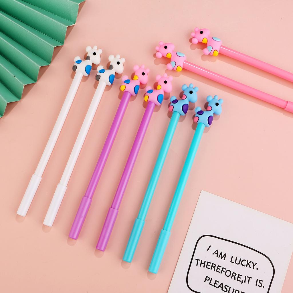 1Pc Cute Giraffe Topper Gel Pens 0.5mm Fine Point, Macaron Color Assortment, Smooth Black Ink Writing Pens, Kawaii Animal Decor Stationery, Creative L
