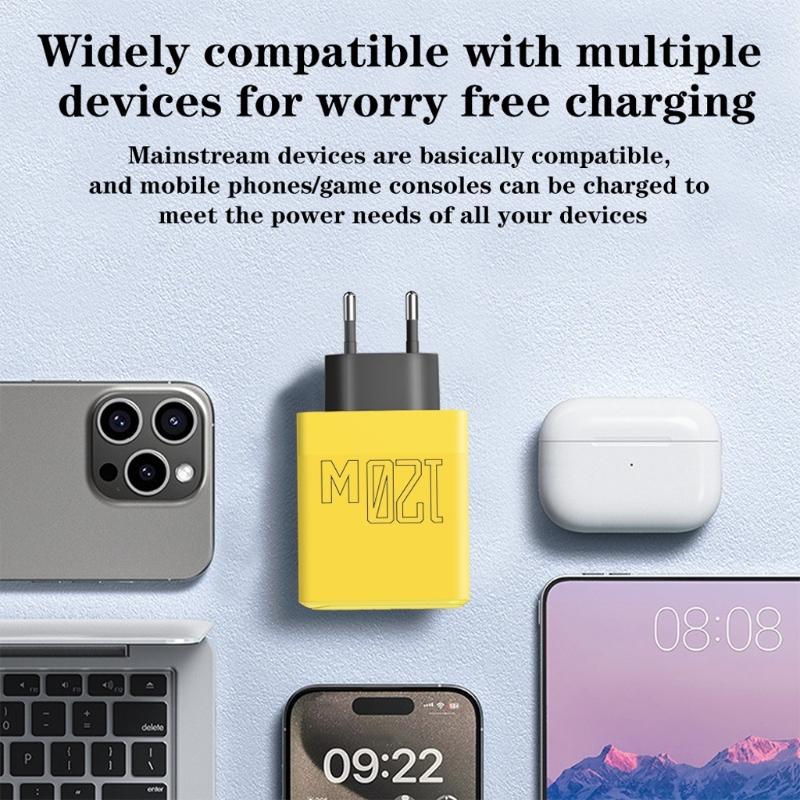 120W Double PD Double USB Port Rapid Charging Block EU Plug Type C USB Wall Charger for Phone Tablet Fast Power Adapter
