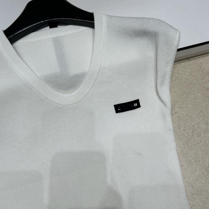 Miu Style 2026 Summer Striped Tie-Up Knit Vest with Cinched Waist