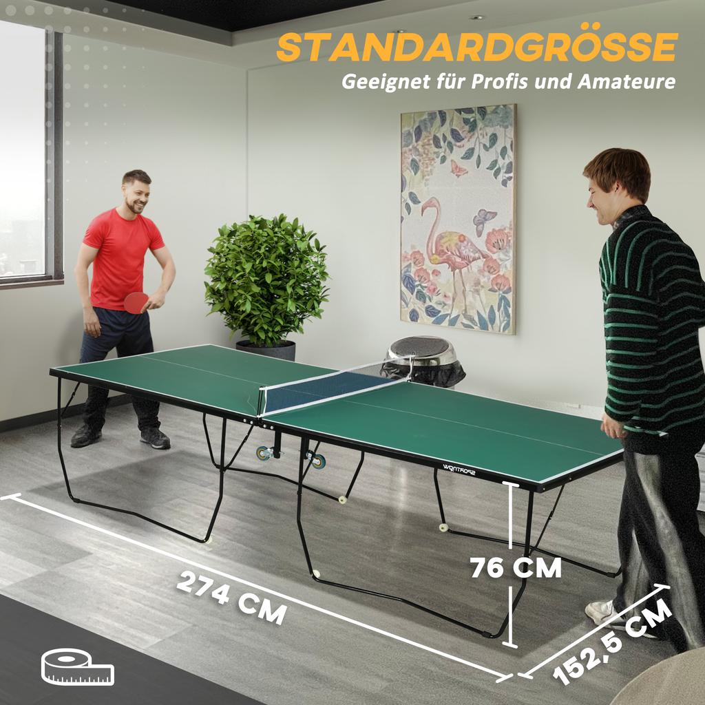 9FT Folding Tennis Table, with 8 Wheels, for Indoor Use, Green