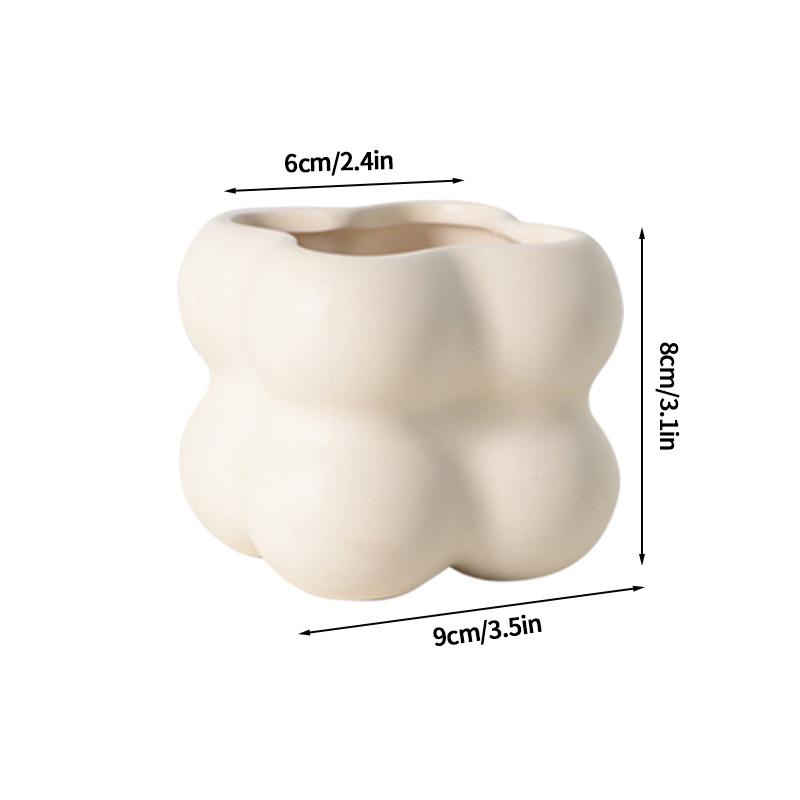 Ceramic Small Flowerpot Cream Colored Succulent Plant Pot Desktop Green Plant Potted Decoration Ins Style Home Ornament Decor