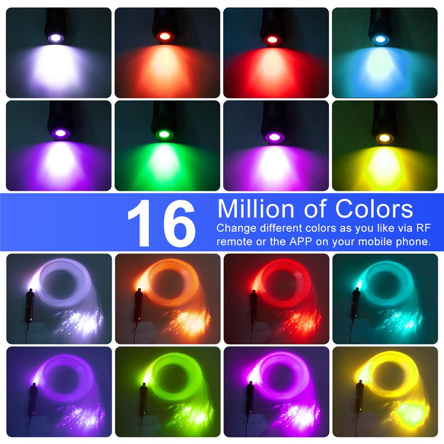 16W RGBW LED Car Roof Star Ceiling Light Lamp Kit 390x Fiber Optic RF/APP/Music