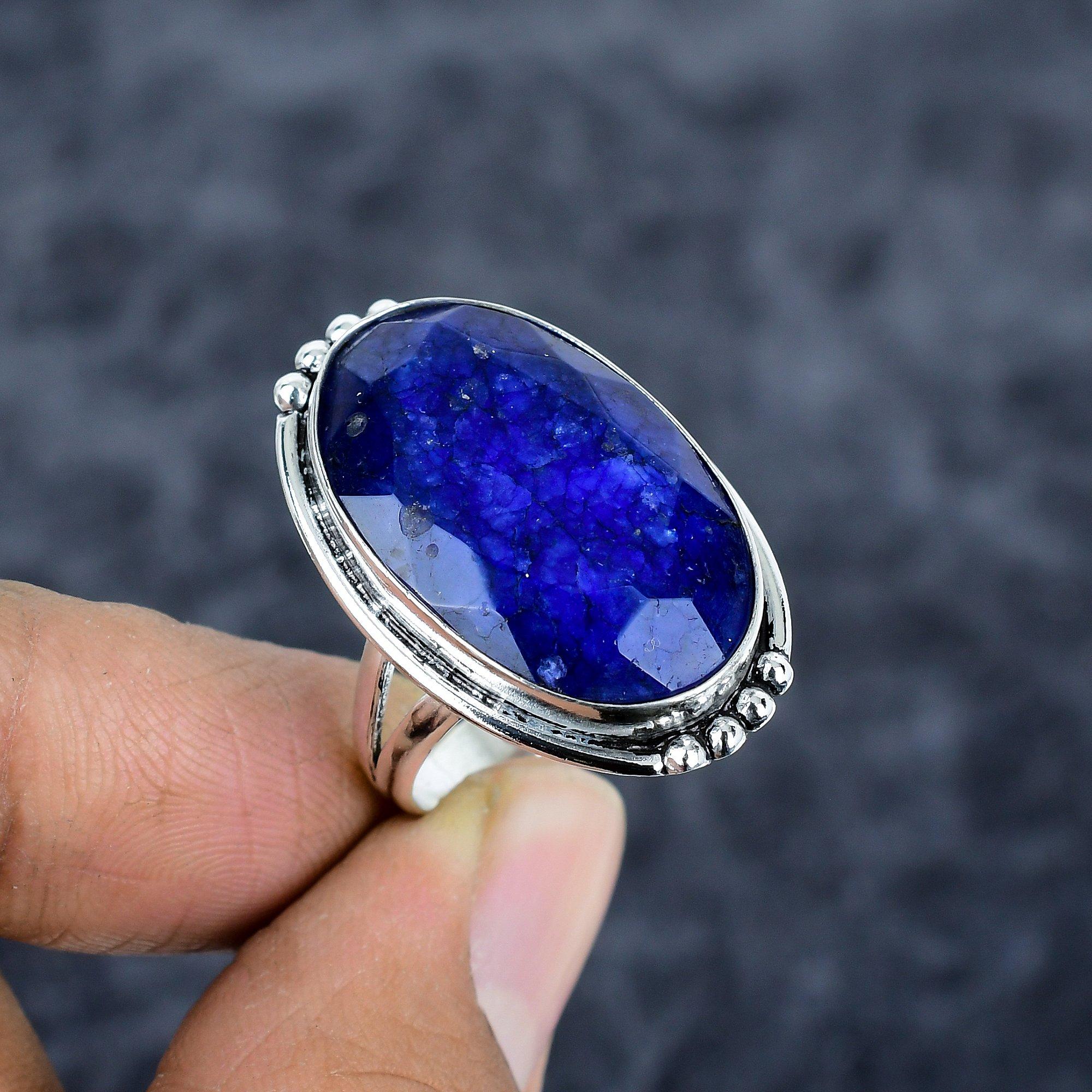 

Блакитний Нефрит Дорогоцінний Камінь Ручна Робота Срібло 925 проби Ювелірний Виріб Кільце Розмір 9 M-2790