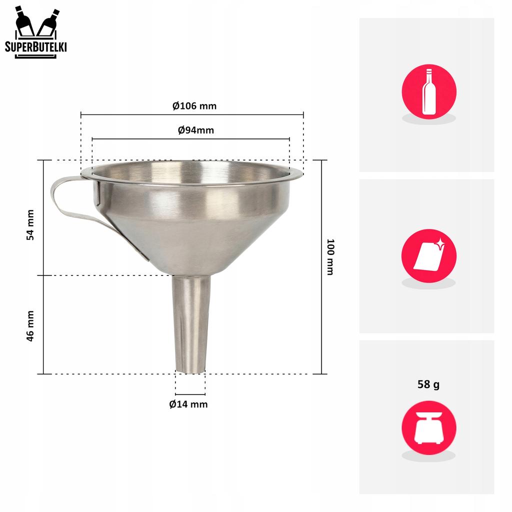 Stainless Steel Bottle Funnel (narrow Stem Opening) Diameter 11 Cm + Handle