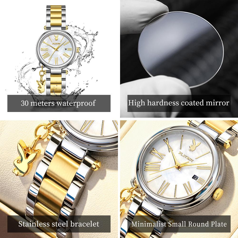 PLAYBOY Quartz Wristwatch Elegant Fashion Ladies Pendant Watches Original Stainless Steel Waterproof Watches for Women 3109