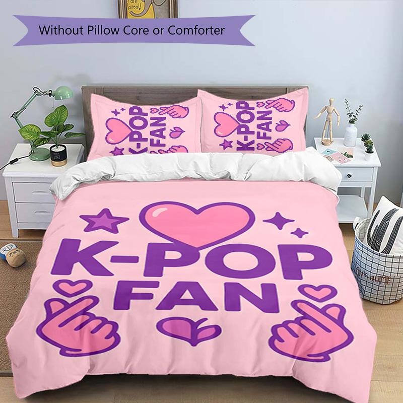 KPOP 3pcs Bedding Set Duvet Cover Closure Includes 1 Duvet Cover & 2 Pillowcases for All Seasons Bedroom Home Dorm Decor