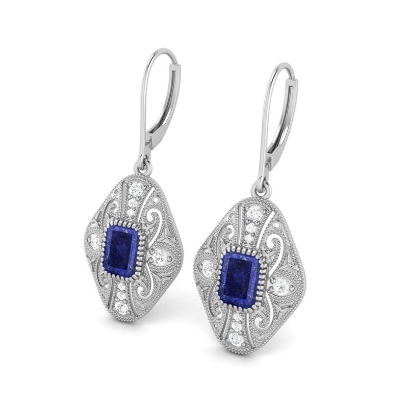 Lapis Filigree Dangle Women Wedding Earrings-925 Sterling Silver