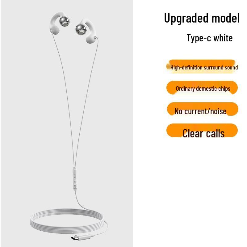 Bone Conduction Wired Earphones with Type-C and 3.5mm Connectors, Ear Clip Design, Wired Control Microphone, Ideal for Gaming