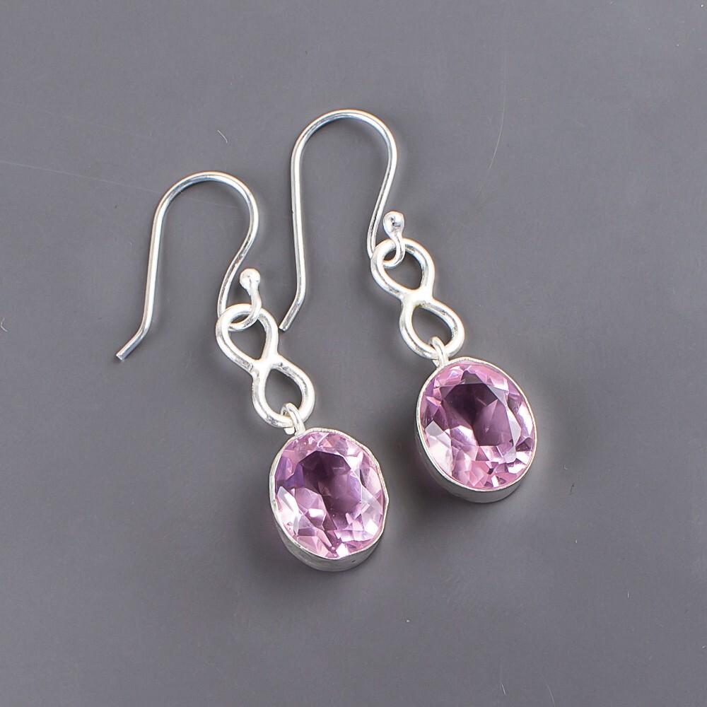 925 Sterling Silber Natürlicher Morganit Edelstein Handgefertigte Silberohrringe 1,60" EE-12-11