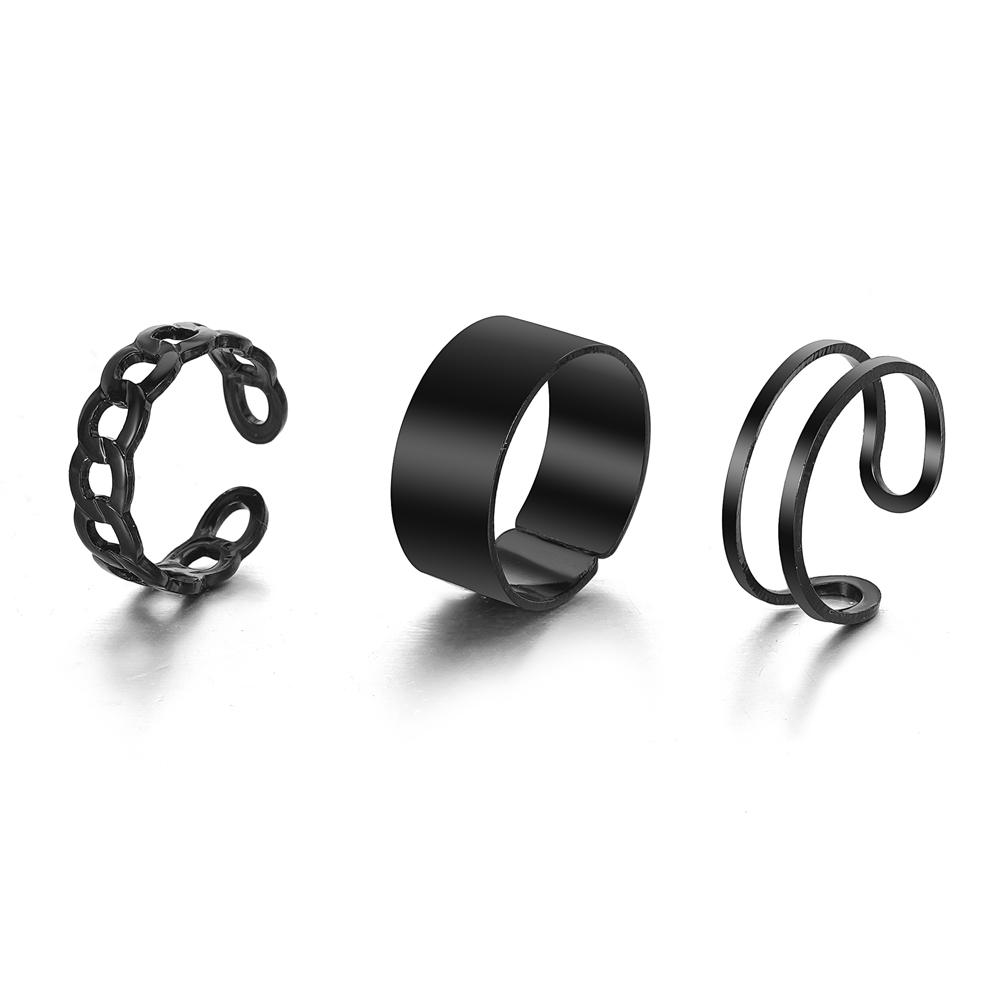 

Набор одинаковых колец для пары с черным открытым полым регулируемым орнаментом по темпераменту чёрный