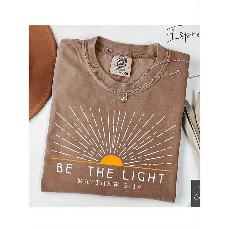

Men s T-Shirt - Radiant Sunburst & BE THE LIGHT Matthew 5:14 Print, Casual Short Sleeve Round Neck Tee for Summer, Gym, Outdoor Activities 5XL дубильна кора