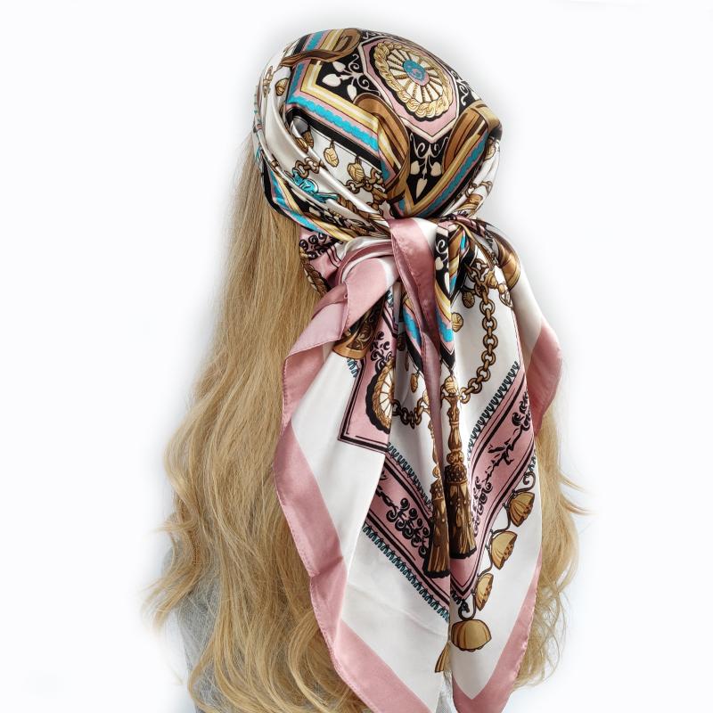 Halstuch Schal Wickeltücher Druck Seidensatin Schal quadratisch Damen Muslimischer Hijab Elegant Stirnband Bandana Design Marke Foulard