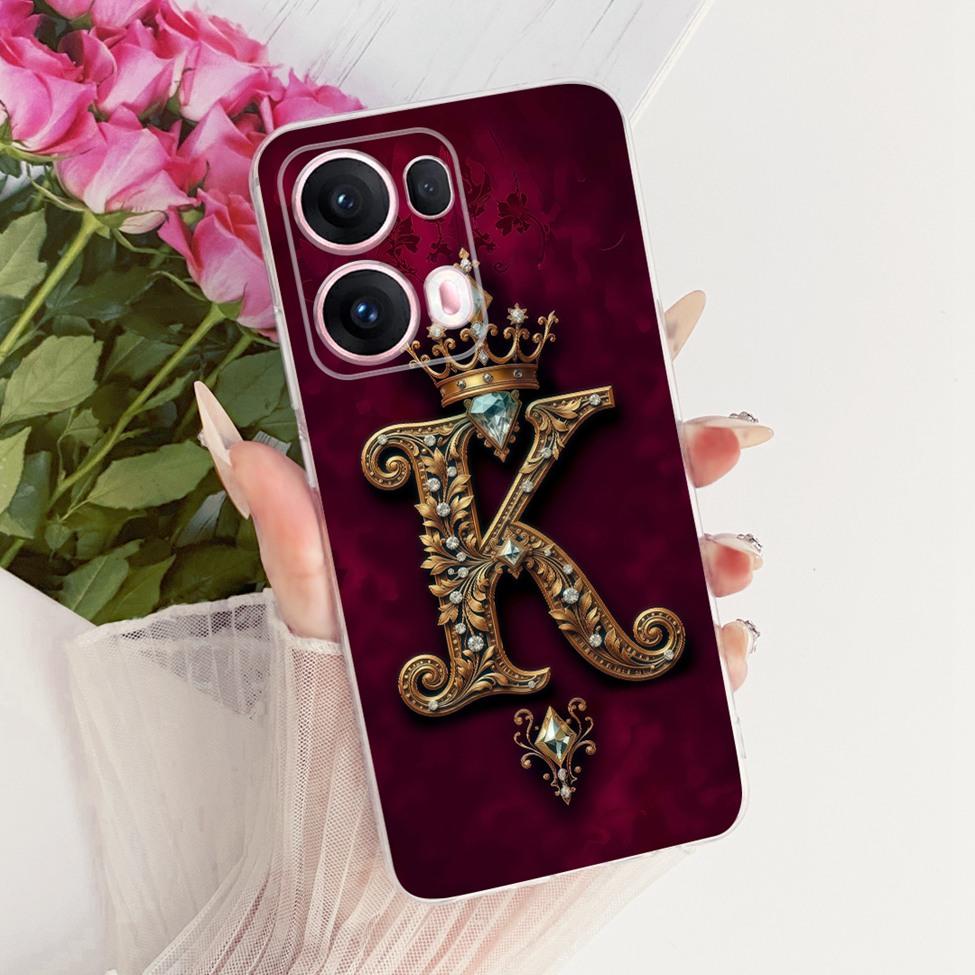 Transparent For Oppo Reno 13Pro CPH2697 PKK110 Cover For Oppo Reno 13 Pro Case Luxury Crown A-Z Letters 2D Flat Pattern