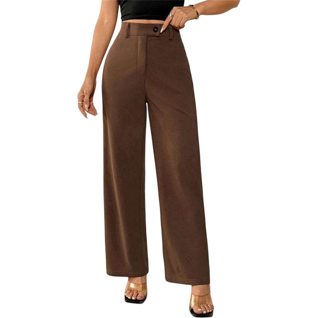 Women's High Waist Straight Leg Pants, Comfortable Casual Trousers for Everyday Wear