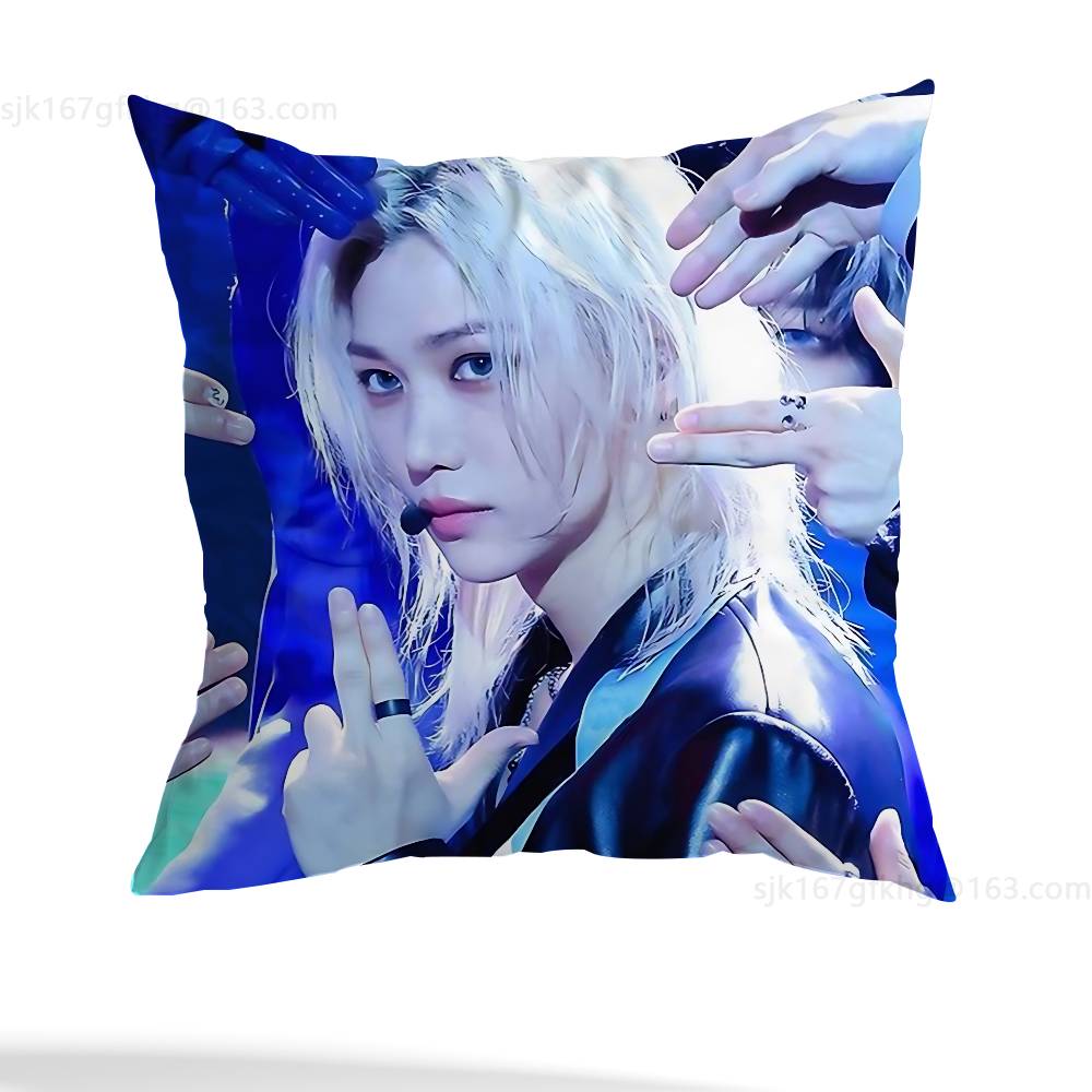 

F-Felix Lee S-SKZ Pillow Case Sofa Living Room Bedroom Headboard Backrest Cushion Square Cushion Nap Time 12x12Inch