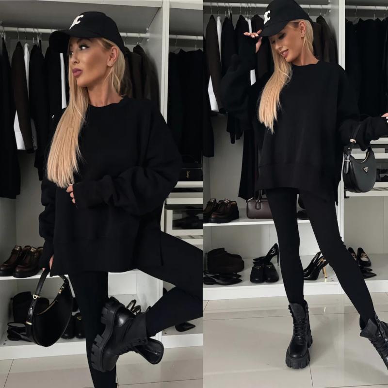 Neues Frühjahr Damen Lässiges Enganliegendes Hosen- Und Lockeres Sweatshirt Zweiteiliges Set