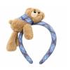 Elastic Cute Hair Hoops Soft Lay Down Bear Hairbands Gingham Tiaras Cartoon Bear Headwear  Makeup