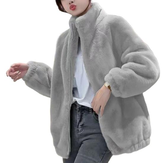 Women Coat Solid Color Double-Sided Velvet Coat with Pockets Warm Long-Sleeved Autumn Winter Outerwear