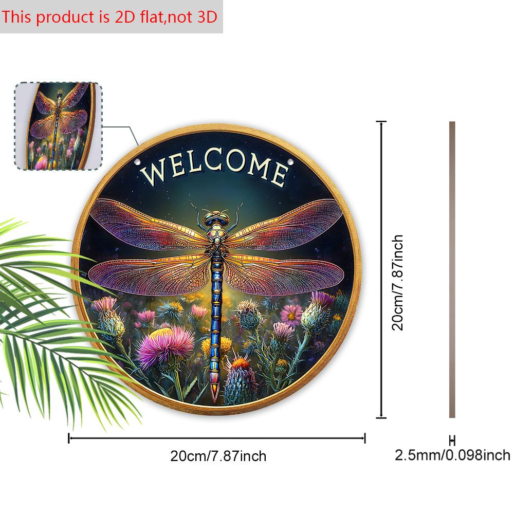 Rustic Wooden Welcome Sign with Dragonfly Pattern - Decorative Hanging Plaque for Front Door, Wall Decoration
