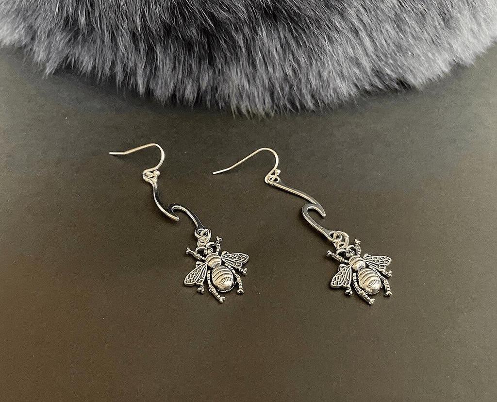 Handcrafted Bohemian Silver Bumblebee Dangle Earrings