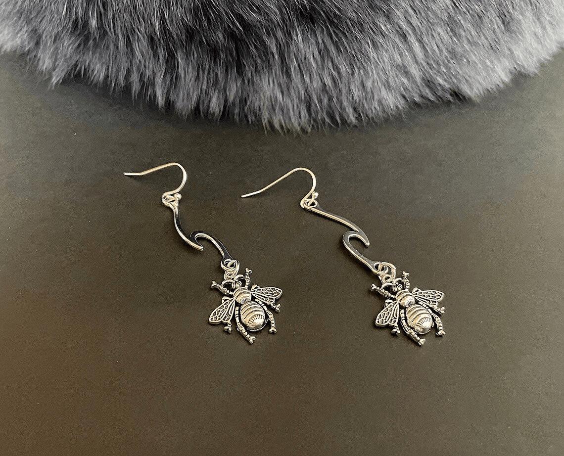 Handcrafted Bohemian Silver Bumblebee Dangle Earrings