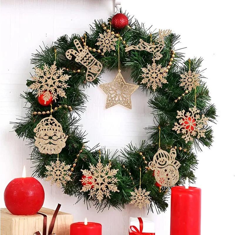 42/20Pcs Christmas Tree Decoration Hanging Ornaments Tree Snowman Reindeer Santa Snowflake Ornaments for New Year Winter Party