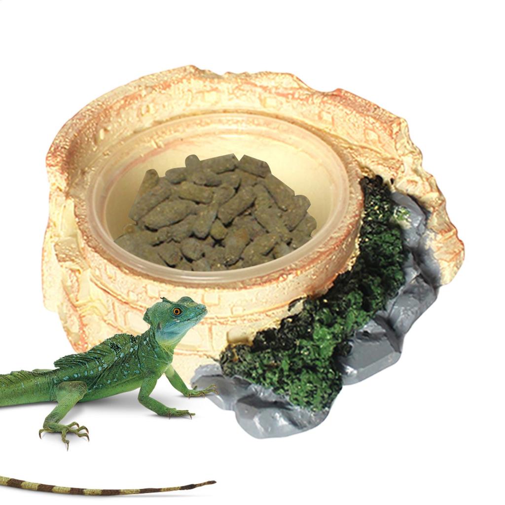 Reptile Feeding Dish Tree Stump Shaped Reptile Food Water Bowl Resin Terrarium Decor for Lizards Snakes Small Large Sizes