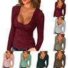Fashion Women Color Square Collar Long Sleeve Casual Blouse T-shirt Tops