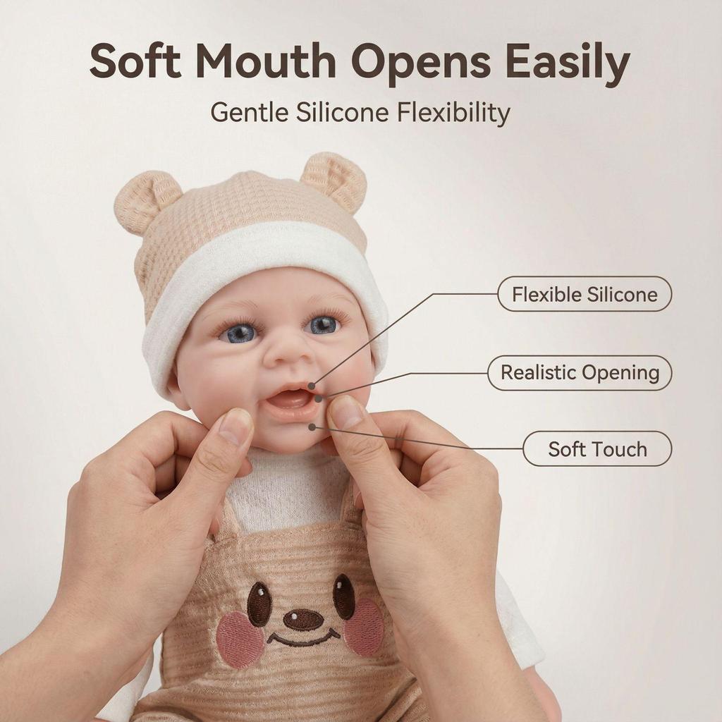 12-inch Light Teddy Bear Overalls Silicone Reborn Doll Gift for Kids - Christmas Gift