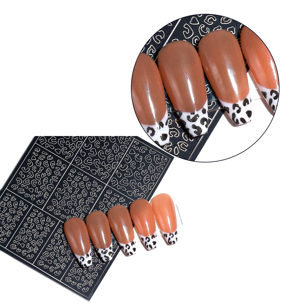 Leopard Print 3D Nail Stickers Adhesive Nail Art Decal Decorations Nail Polish Full Cover Press On Nail Strips Manicure