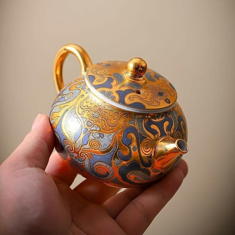 1ks 24k Zlatá čajová konvice Master Ručně vyráběná Dunhuang Tangka Zlacená konvička Dárková čajová sada pro domácnost Vysoce kvalitní čajová sada Kung Fu Jedna konvička