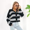 Women S V Neck Lantern Sleeve Contrast Color Short Cardigan Sweater Coat