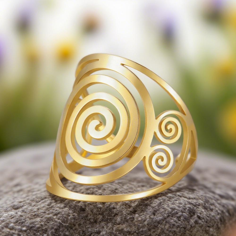 Dawapara Swirl Geometric Adjustable Ring Spiral Goddess Symbol Stainless Steel Wedding Band Anniversary Day Gift