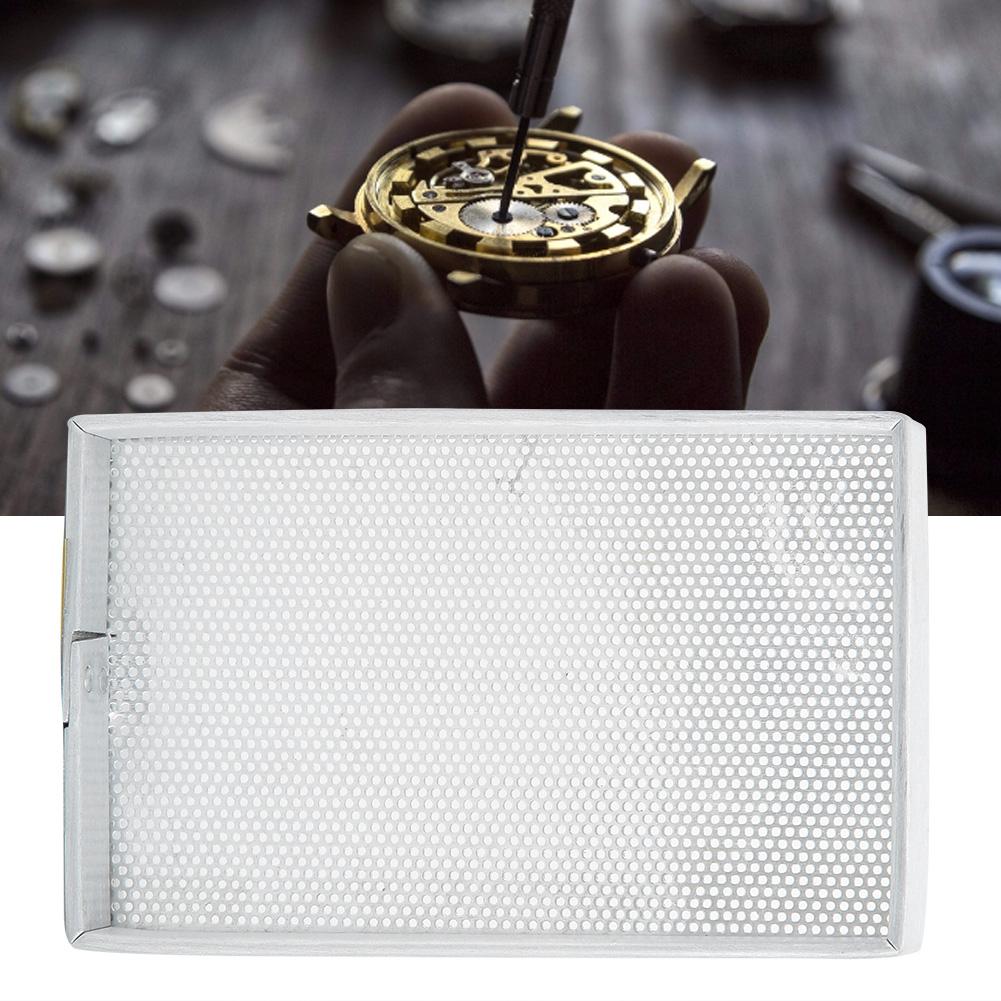 Uhrenteile Aufbewahrungstablett Aluminiumrahmen Stahlnetz Reinigungswerkzeug Organizer Trockenplatte