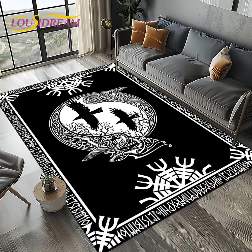 Odin Viking Symbol Valknut Nordic Valhalla Carpet Rug for Living Room Bedroom Home Sofa Decoration,Area Rug Non-slip Floor Mat
