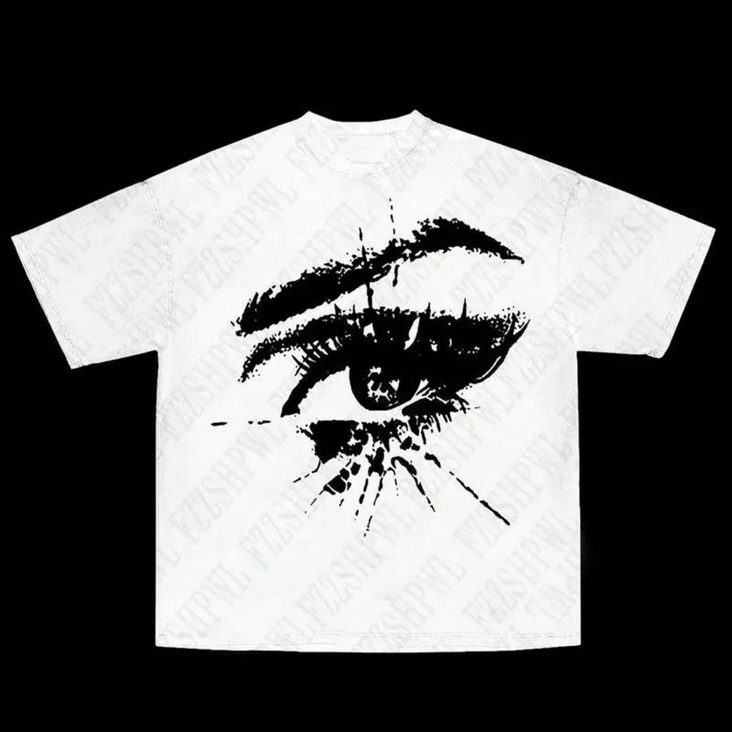 Mode Hip Hop Y2K Baumwoll-T-Shirt Harajuku Grafikdruck Retro Tee Oversized Punk Top Streetwear Rock Goth Kurzarm T-Shirt