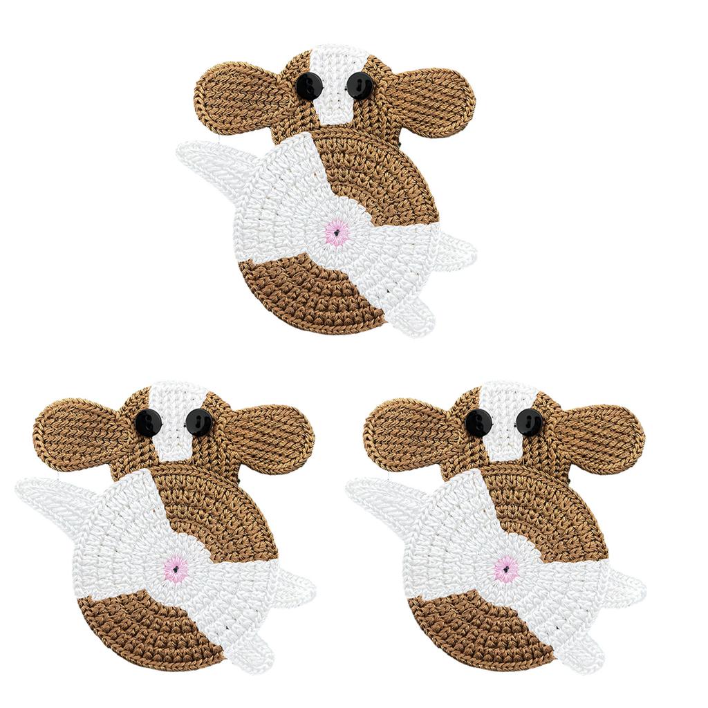 3Pcs Lovely Creature Themed Drink Protectors Soft Fabric Crochet Coasters For Dining Table